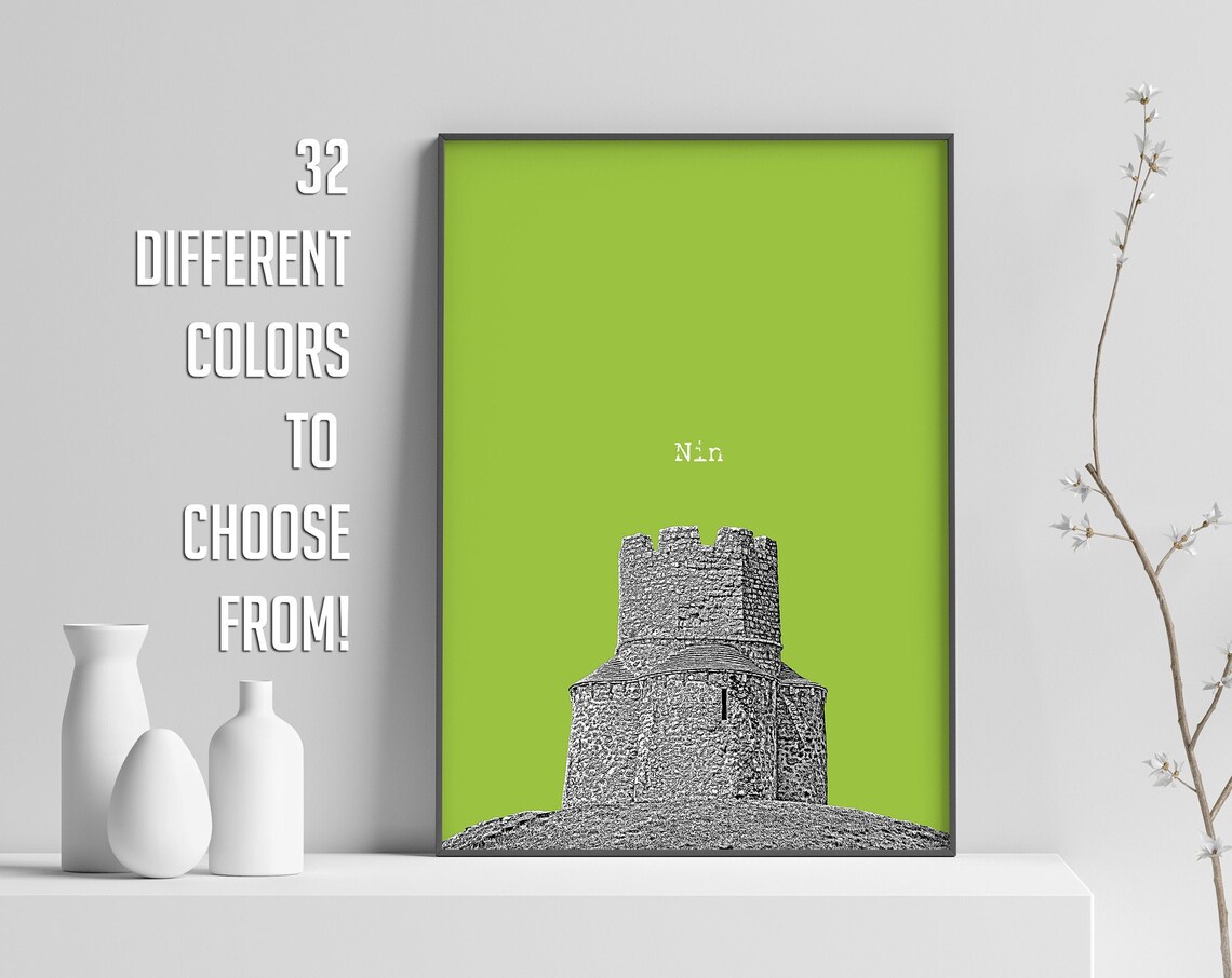 Nin Croatia Old Stone Round Tower Lime Pop Art Landmark Poster