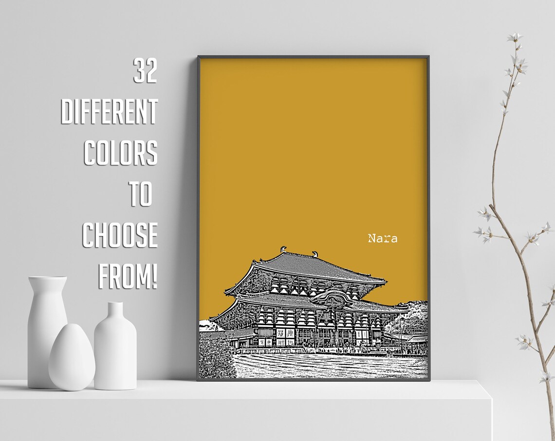 Nara Japan Ancient Temple Color Block Poster With Custom Sky Color