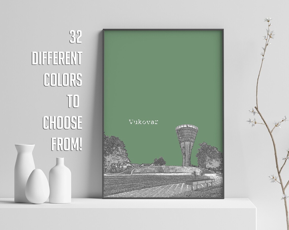 Vukovar Croatia Water Tower Color Block Poster Custom Sky Color