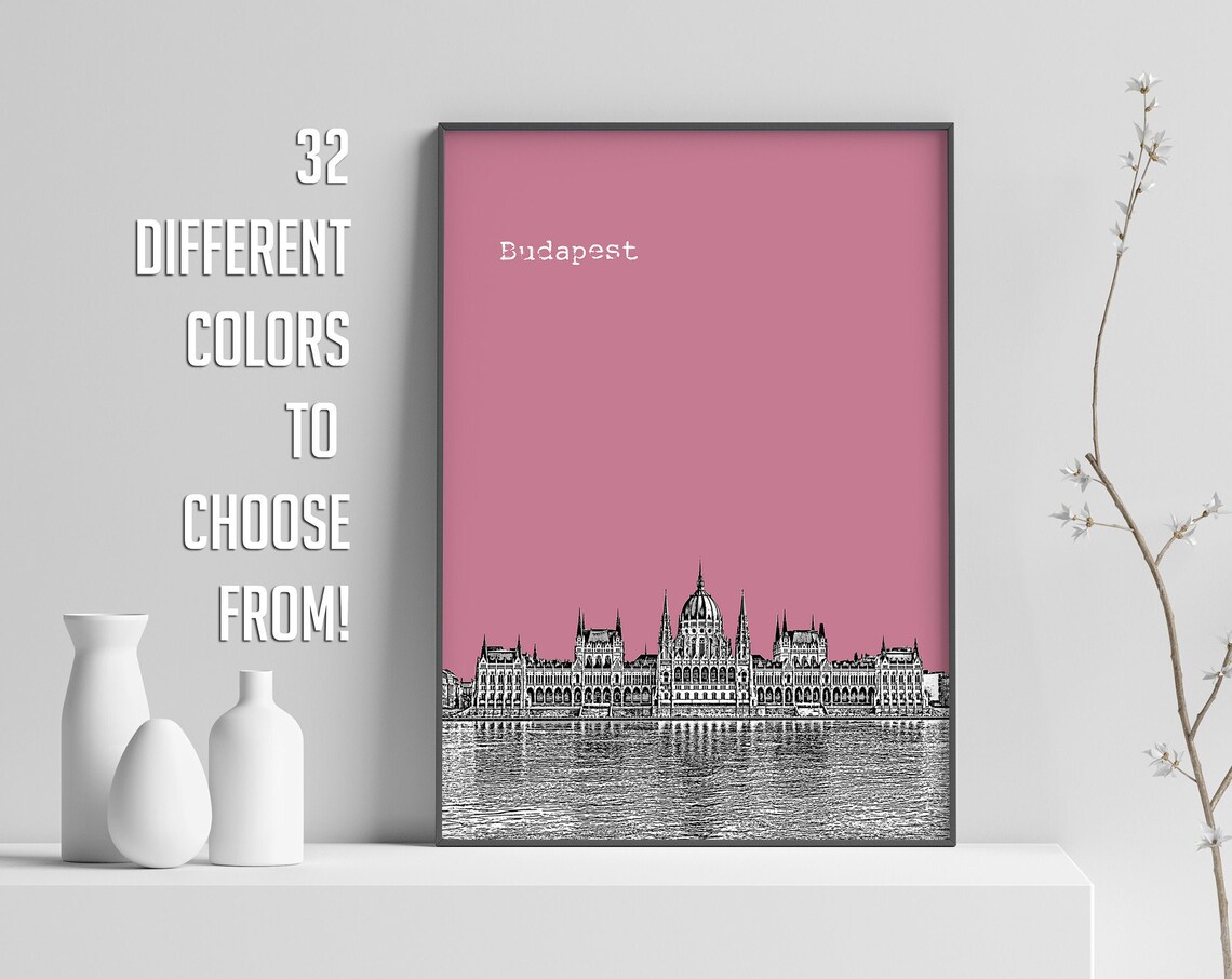Budapest Hungary Parliament Color Block Poster With Custom Sky Color