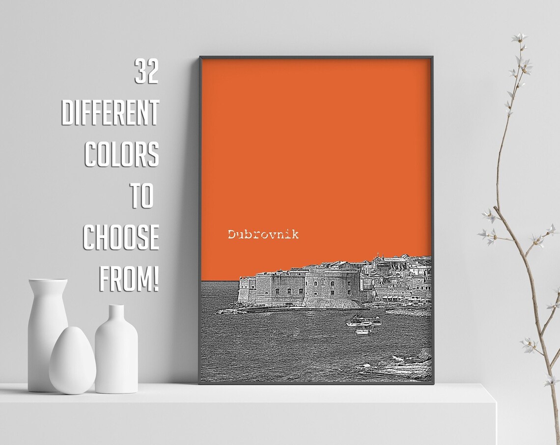 Dubrovnik Old City Walls Orange Pop Art Croatia Travel Poster
