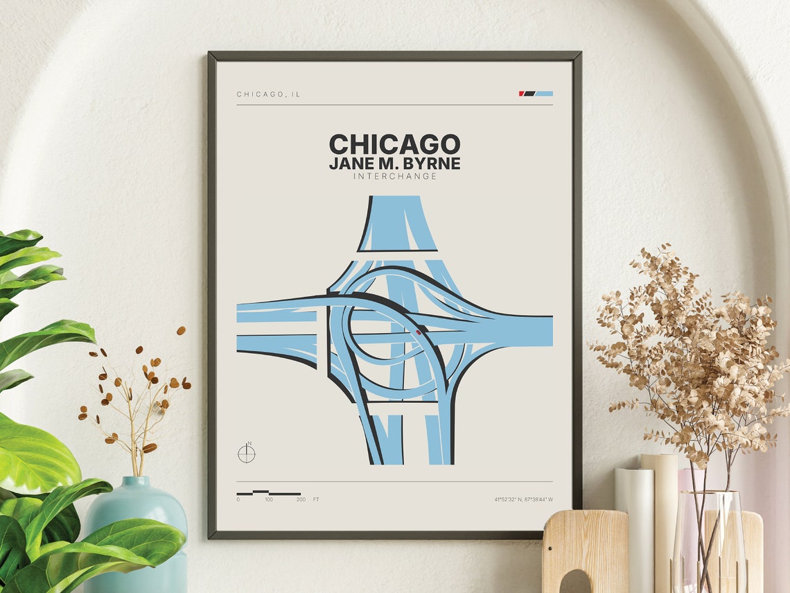 Chicago Jane M Byrne Interchange Blueprint Urban Map Illinois Poster