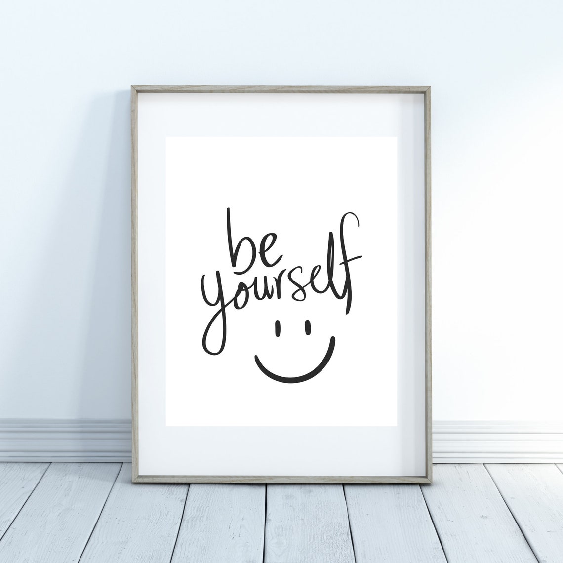 Be Yourself Poster Smiley Face Handwritten Typography Quote Art