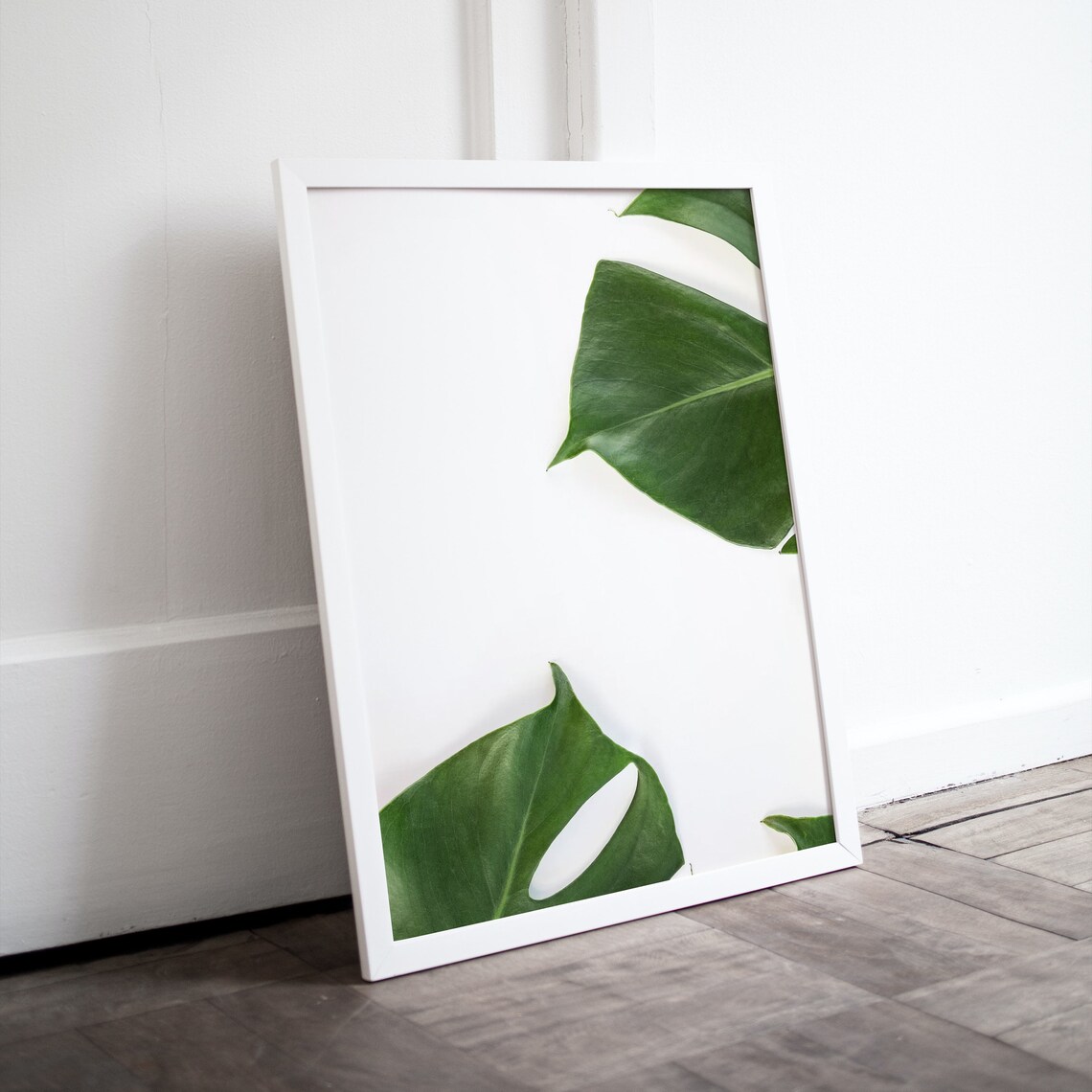Monstera Leaves on White Minimalist Tropical Botanical Poster - Image 4