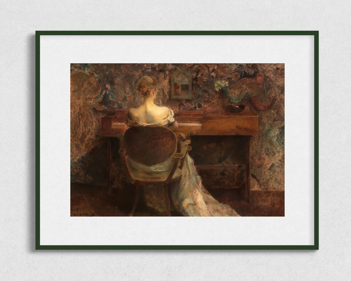 Vintage Woman at Harpsichord Oil-Painting-Style Art Print - Image 2