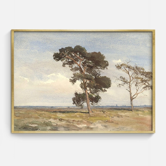 Vintage Landscape Painting Antique Art Prints Landscape With Tree Artwork Farmhouse Decor Country Landscape