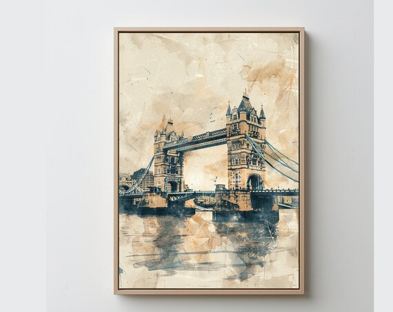 London Bridge Watercolor Vintage Poster Print