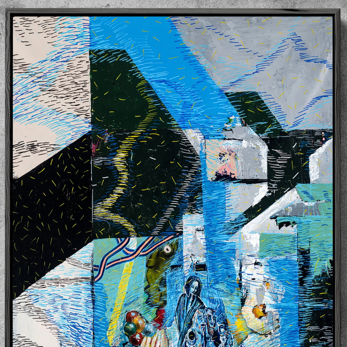 Ron Deri Conspiracy Blue and Black Geometric Abstract Art Poster - Image 3