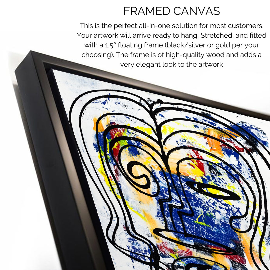 Black Line Face on White with Blue Yellow Splashes Vertical Poster - Image 2