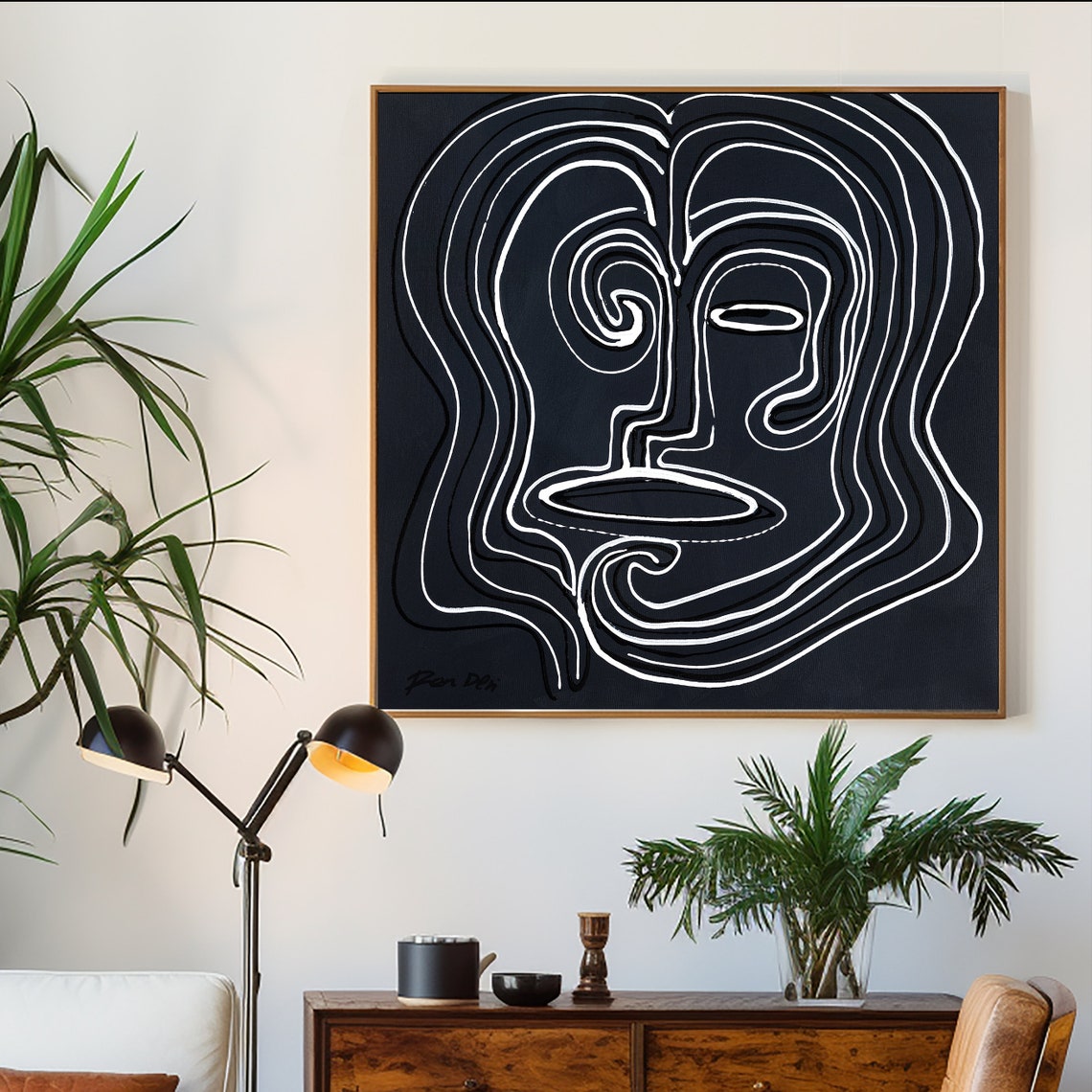 White Line Art Face on Black Minimalist Modern Abstract Wall Poster - Image 4