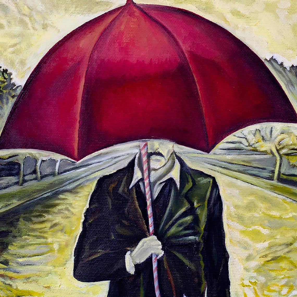 Red Umbrella Expressionist Yellow Green Landscape Art Poster - Image 4