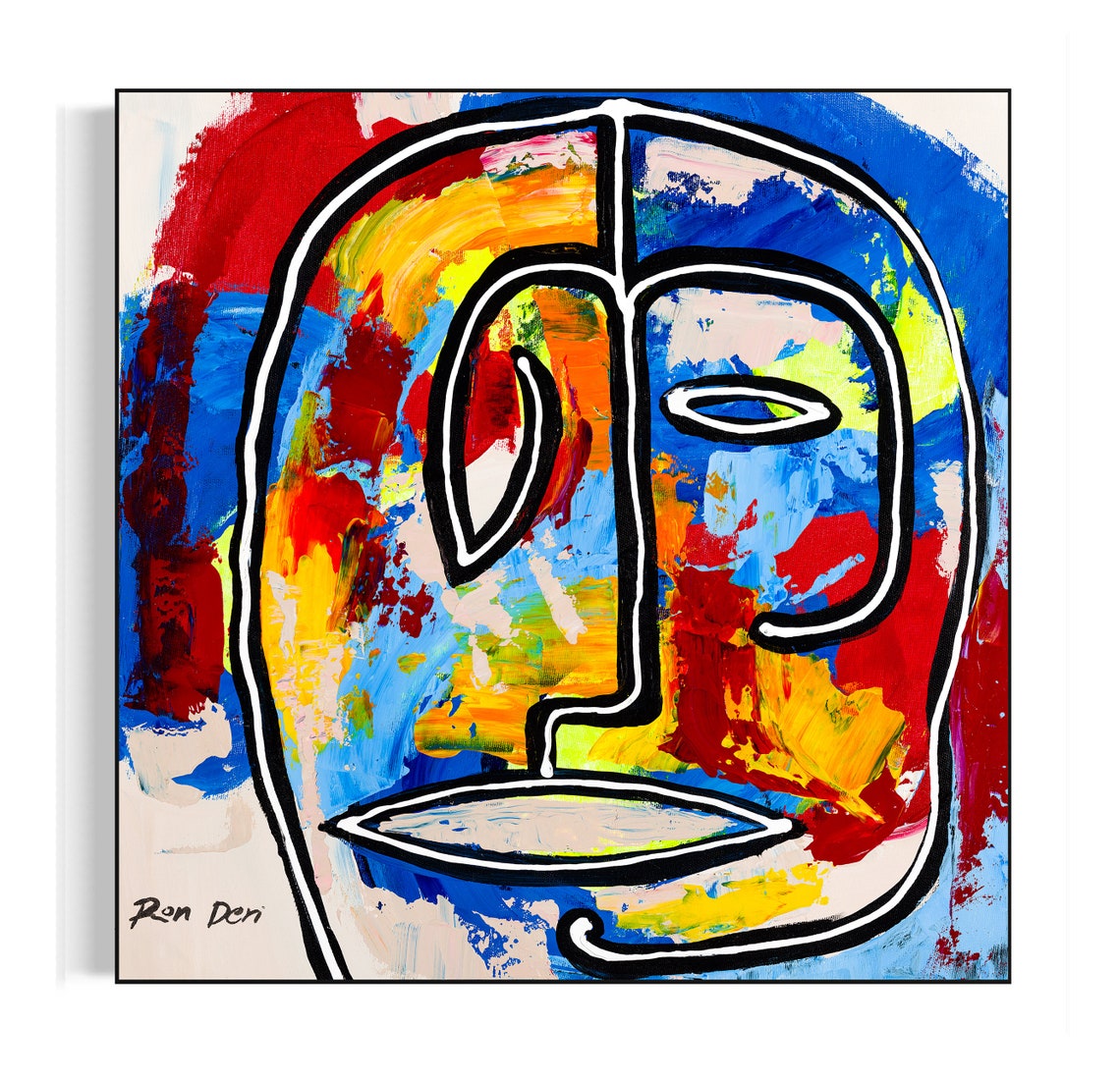Bold Red Blue Yellow Face Square Abstract Line Portrait Poster - Image 4