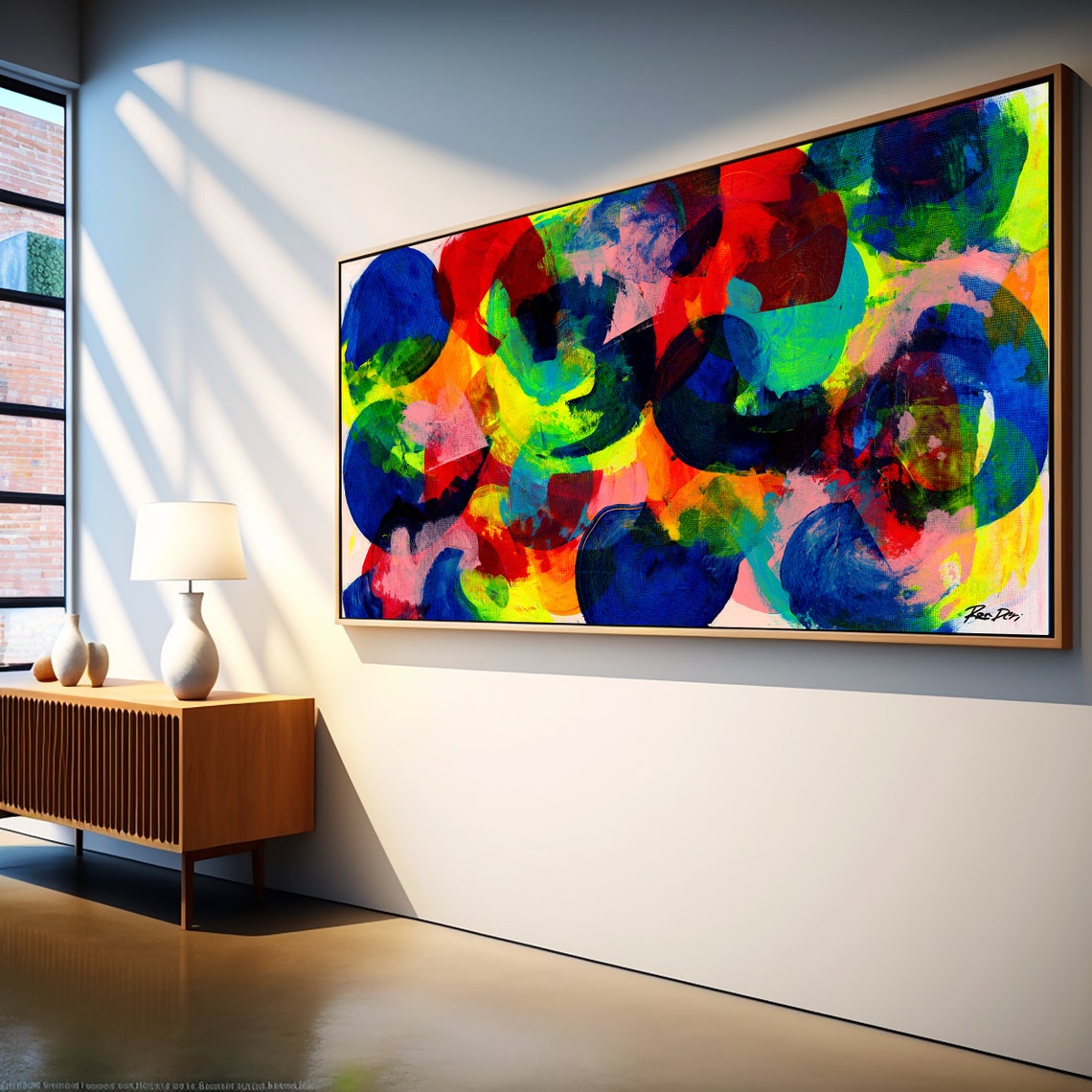 Vibrant Overlapping Colorful Circles Modern Abstract Wall Art - Image 3