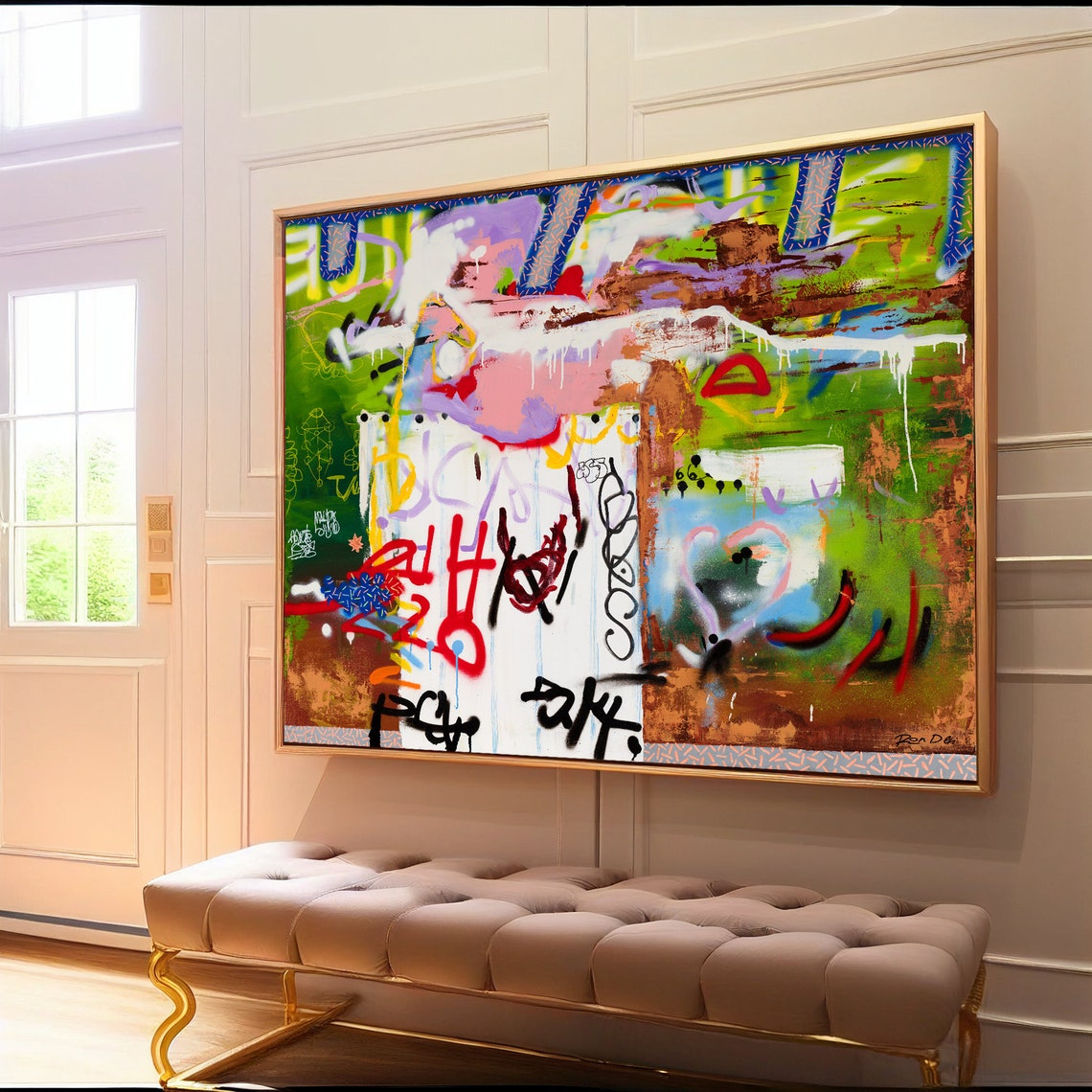 S01 Urban Graffiti Tags Weathered Green Street Scene Art Poster - Image 2