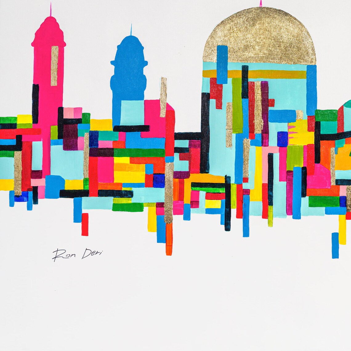 Jerusalem Abstract Painting, Jewish Art by Ron Deri - Image 3