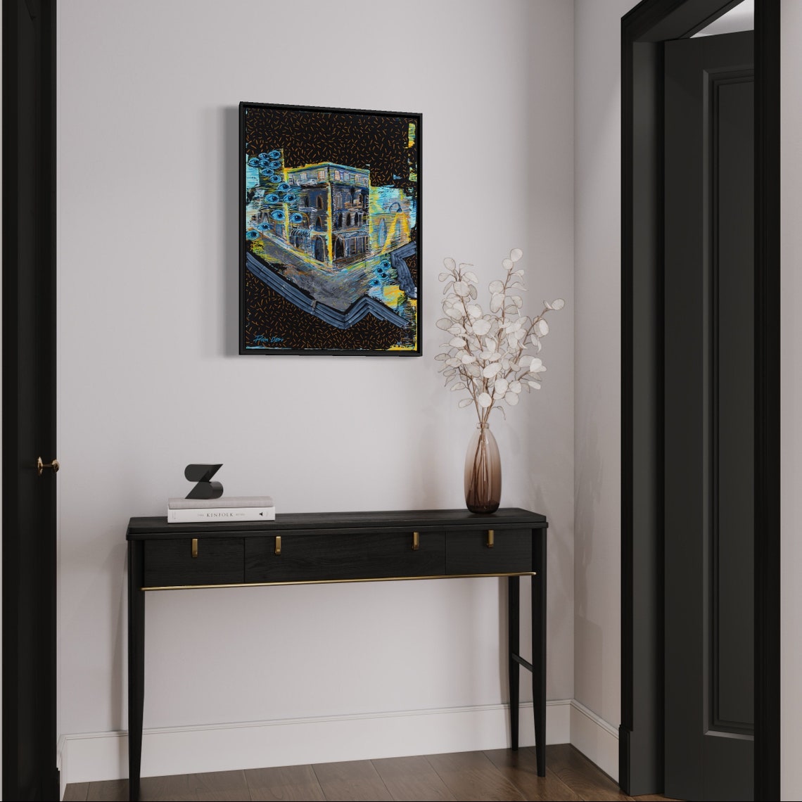 Blue Night Building Eyes Surreal Cityscape Abstract Art Poster - Image 6