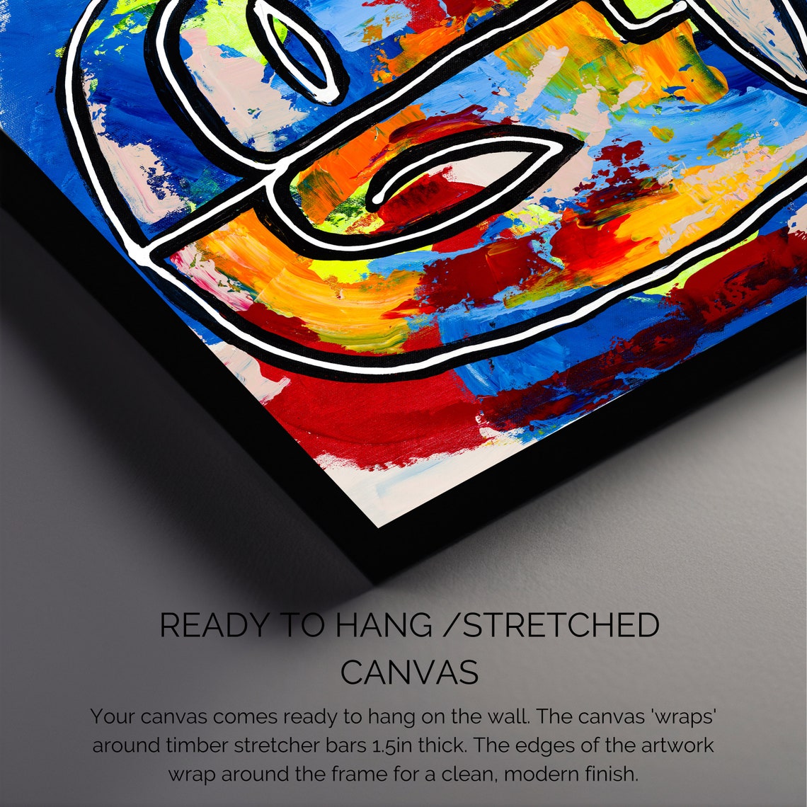 Bold Red Blue Yellow Face Square Abstract Line Portrait Poster - Image 3