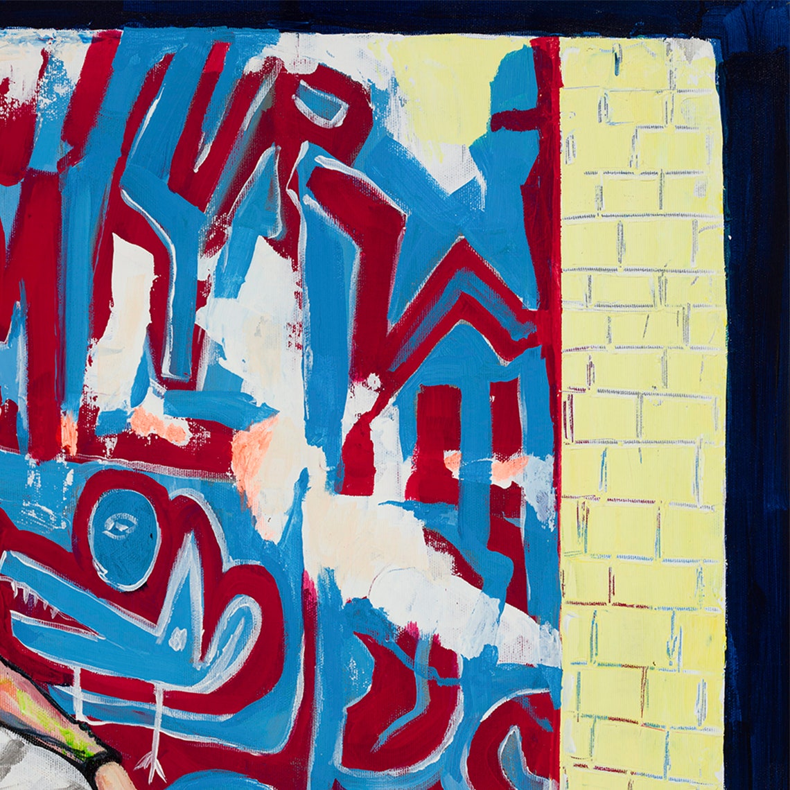 Pop Art Woman on Red Stairs Against Graffiti Wall Figurative Poster - Image 2