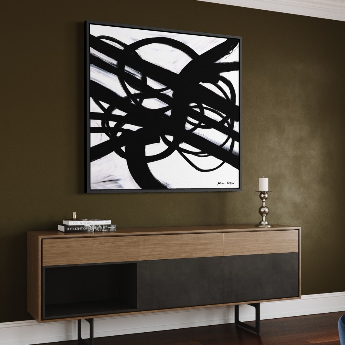 Bold Black Brushstroke Swirl Abstract Poster on a White Canvas - Image 3