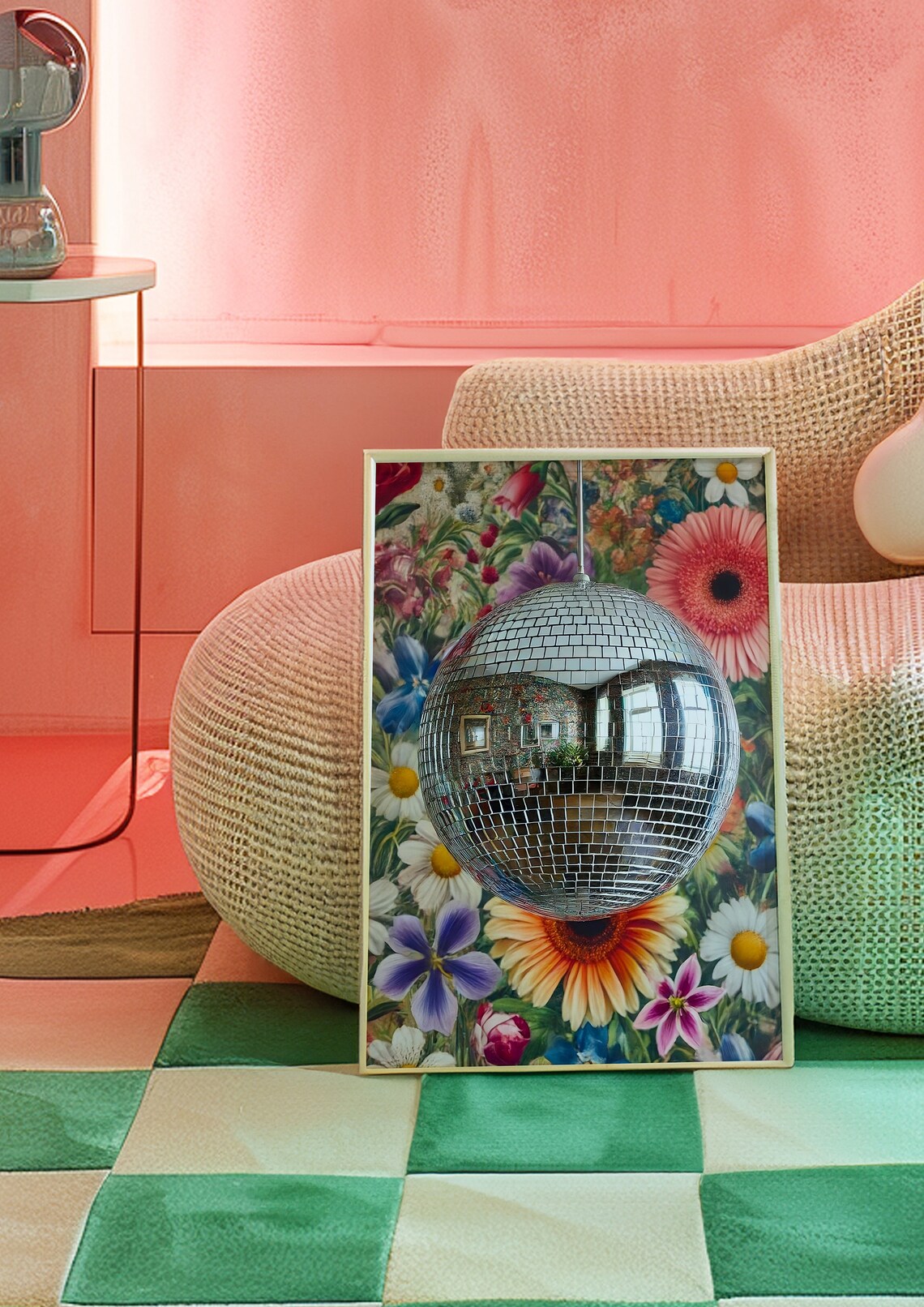 Disco Ball Hanging Floral Garden Colorful Funky Retro Art Poster - Image 3