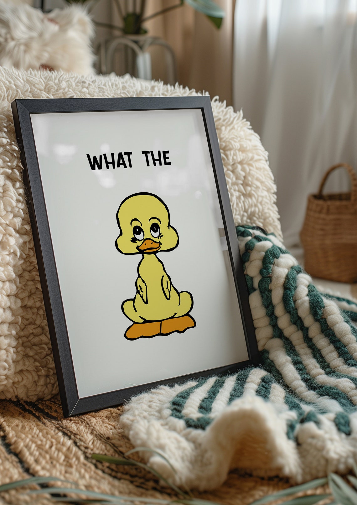 What the Duck Funny Yellow Cartoon Duckling Humorous Nursery Poster - Image 2
