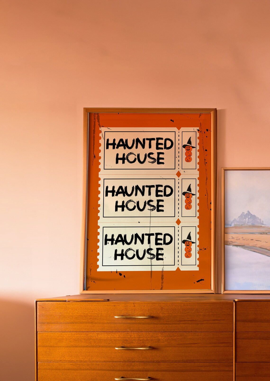 Haunted House Orange Ticket Halloween Vintage Spooky Wall Print - Image 2