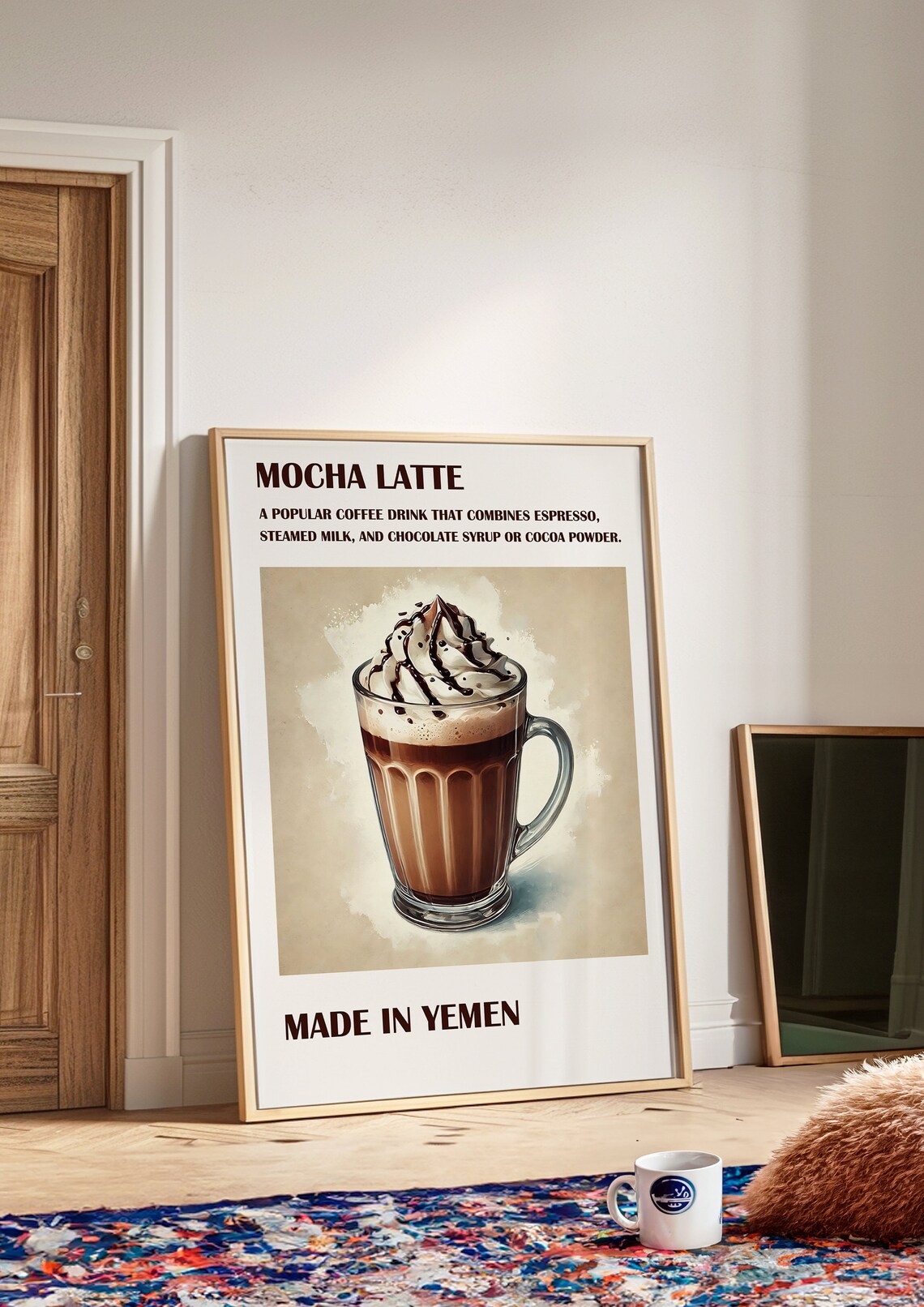 Mocha Latte Yemen Coffee Recipe Illustration Vintage Kitchen Poster - Image 3