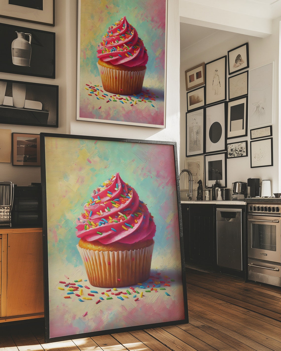 Giant Pink Frosted Cupcake With Rainbow Sprinkles Food Art Poster - Image 3
