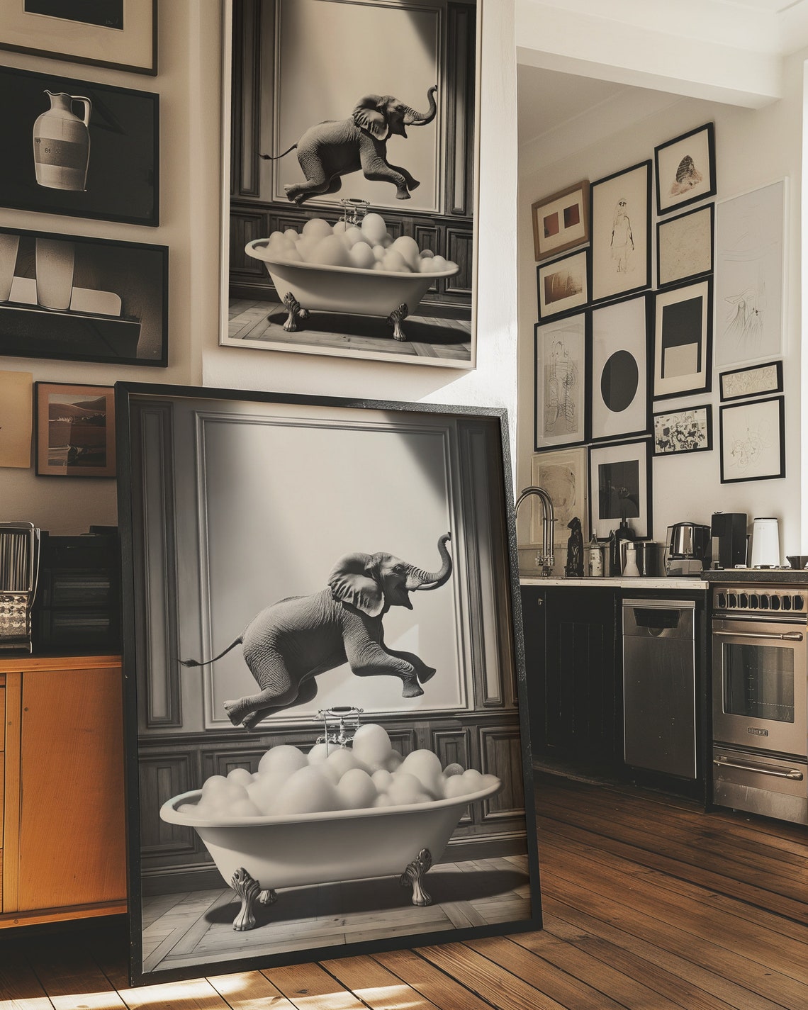 Elephant Jumping Into Bubble Bathtub Surreal Funny Animal Poster - Image 3