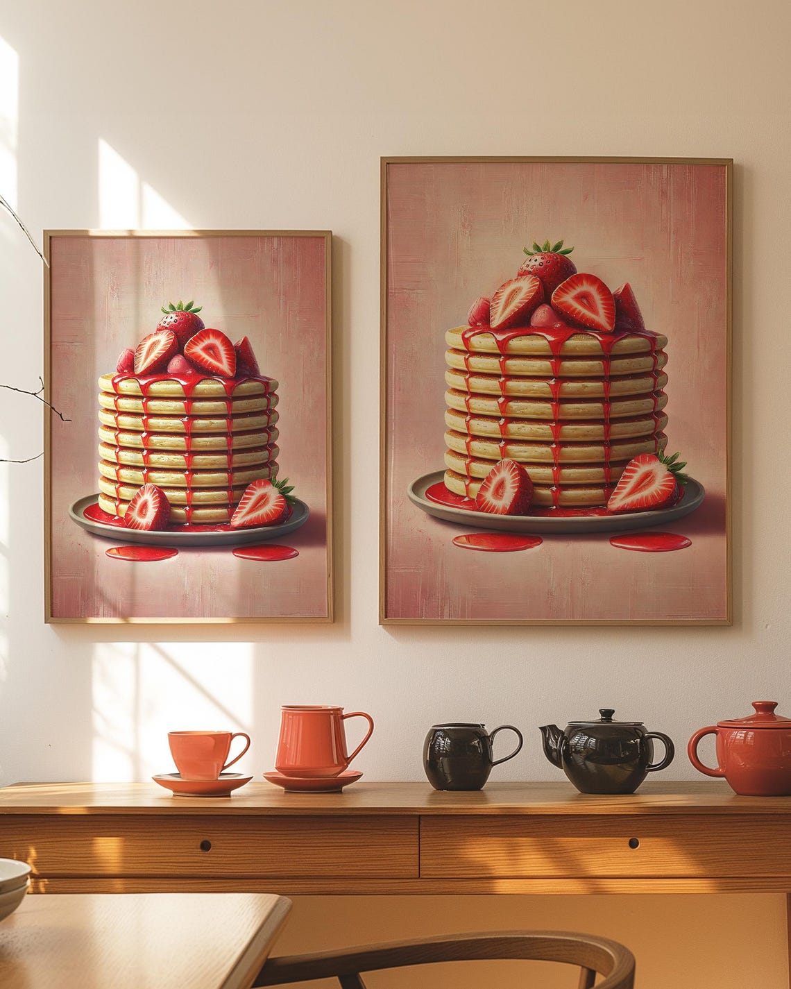 Strawberry Pancake Stack Breakfast Food Painting Kitchen Art Print - Image 2