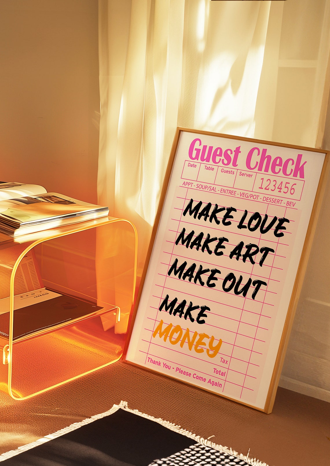 Make Love Make Art Make Out Make Money Retro Guest Check Poster - Image 3