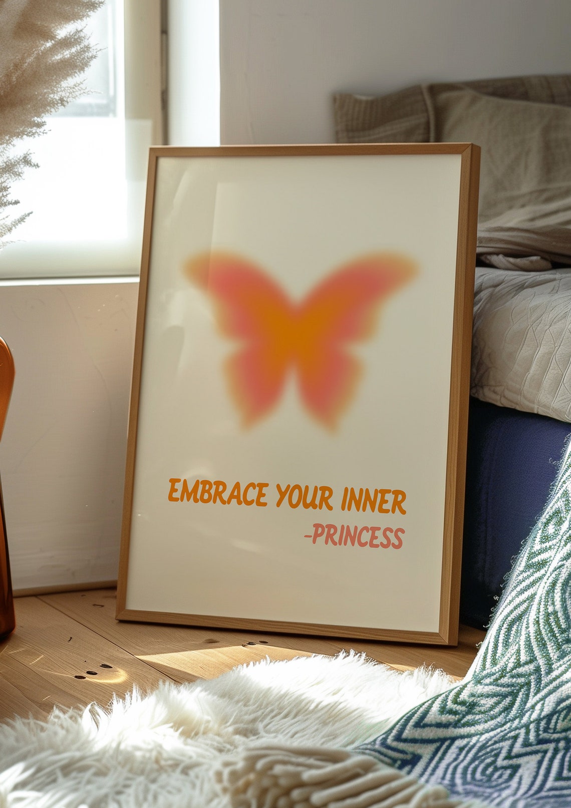 Embrace Your Inner Princess Orange Butterfly Quote Art Poster - Image 2
