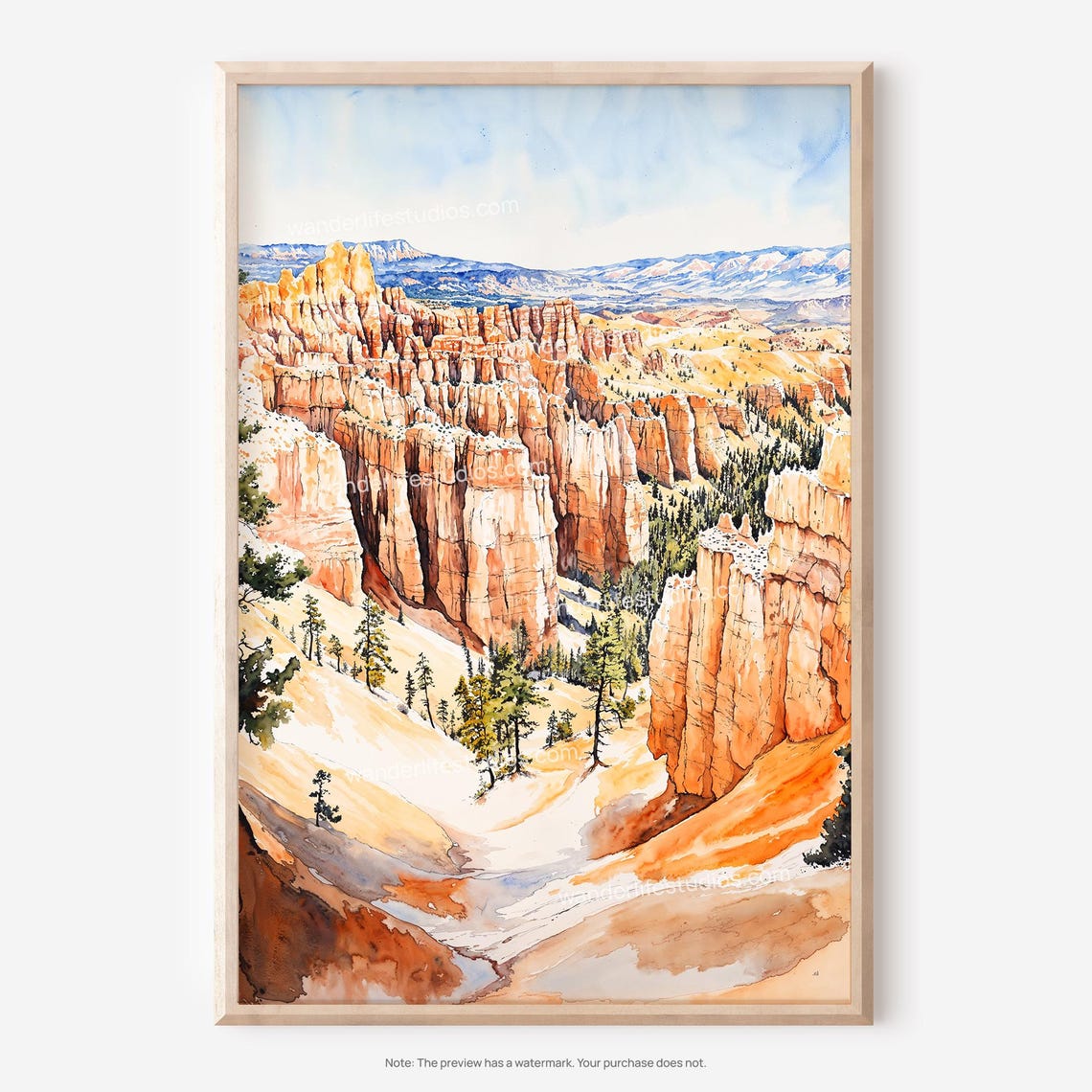 Bryce Canyon Utah Hoodoo Vista Orange Cliffs Watercolor Poster