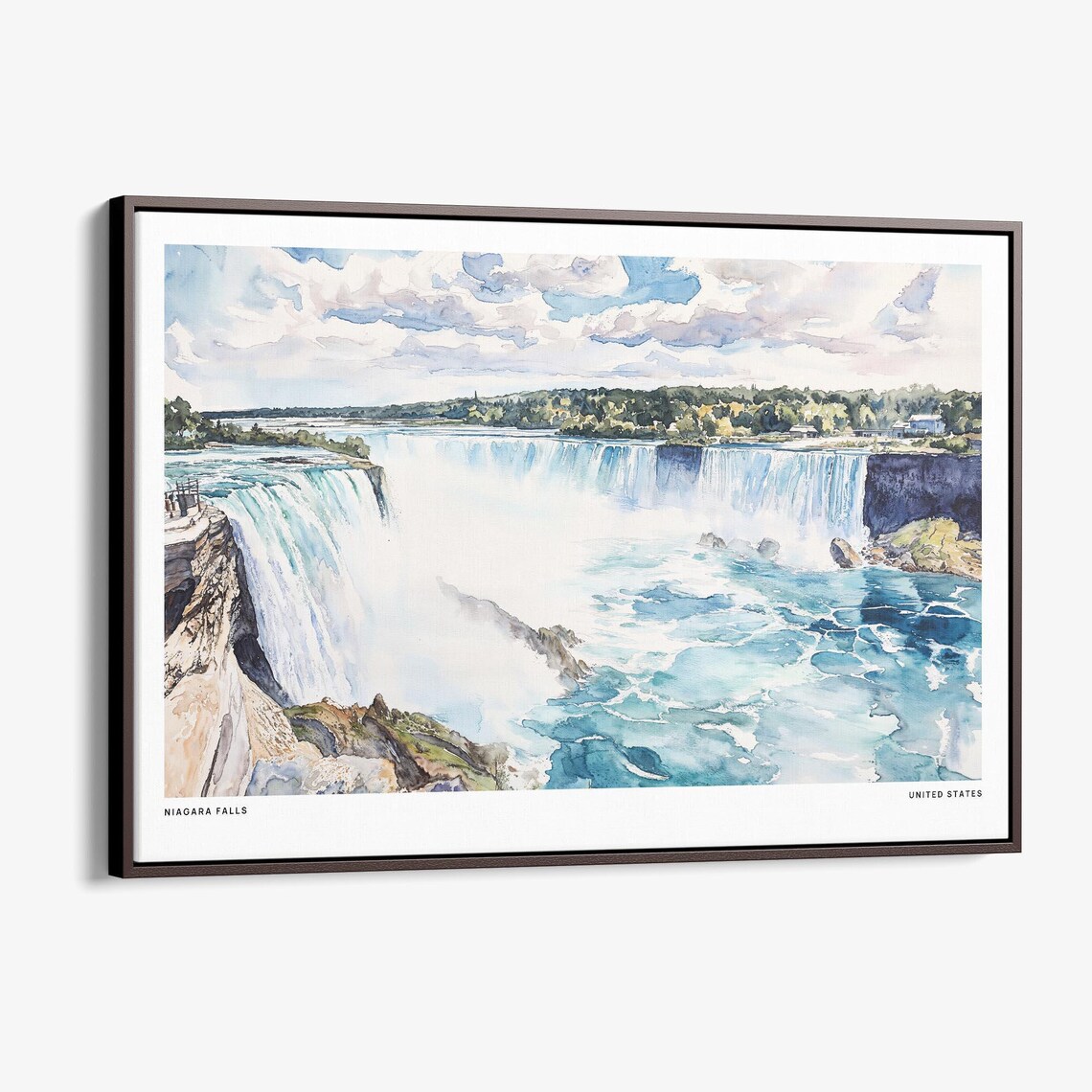 Niagara Falls Horseshoe Falls Watercolor Painting Travel Poster