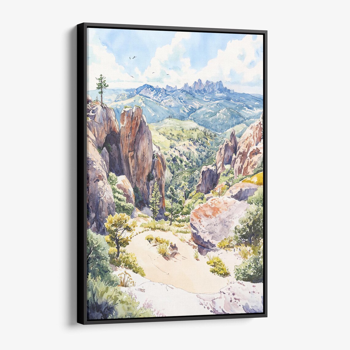 Pinnacles National Park Watercolor Mountain Canyon Landscape Scene Poster