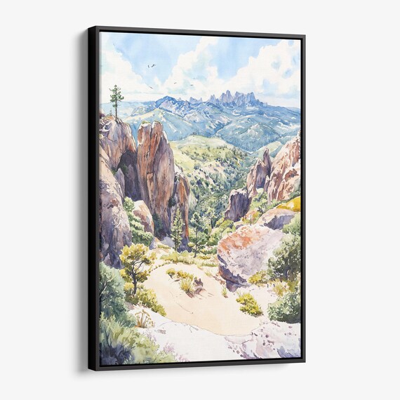 Pinnacles National Park Watercolor Mountain Canyon Landscape Scene Poster