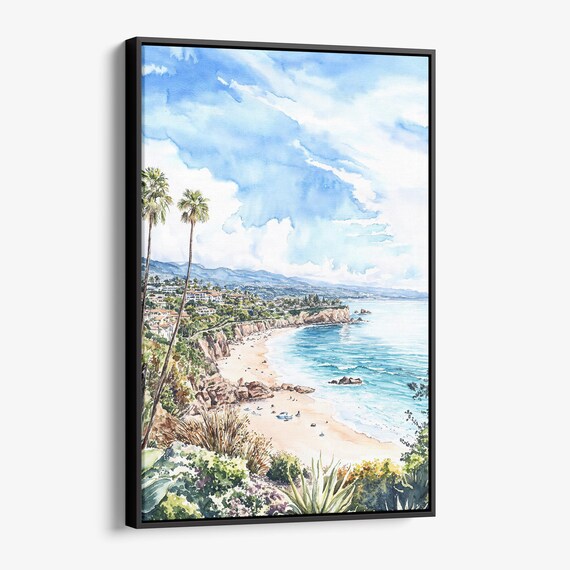 Laguna Beach Cliff Palm Watercolor Coastal California Poster