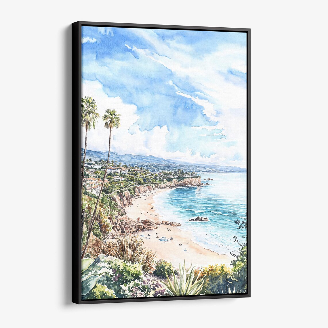 Laguna Beach Cliff Palm Watercolor Coastal California Poster