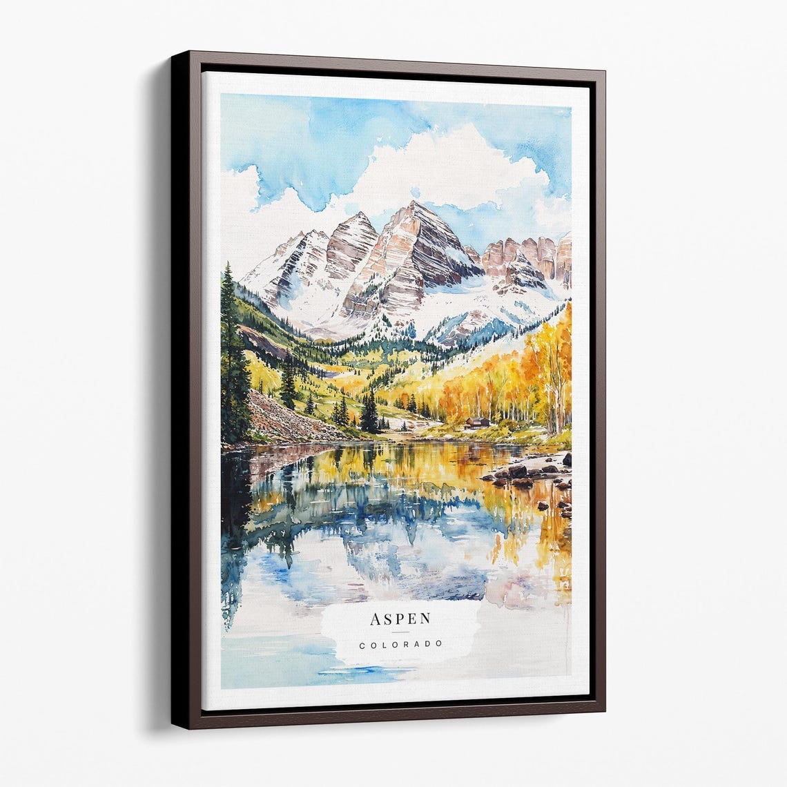 Maroon Bells Aspen Colorado Watercolor Mountain Lake Reflection Poster
