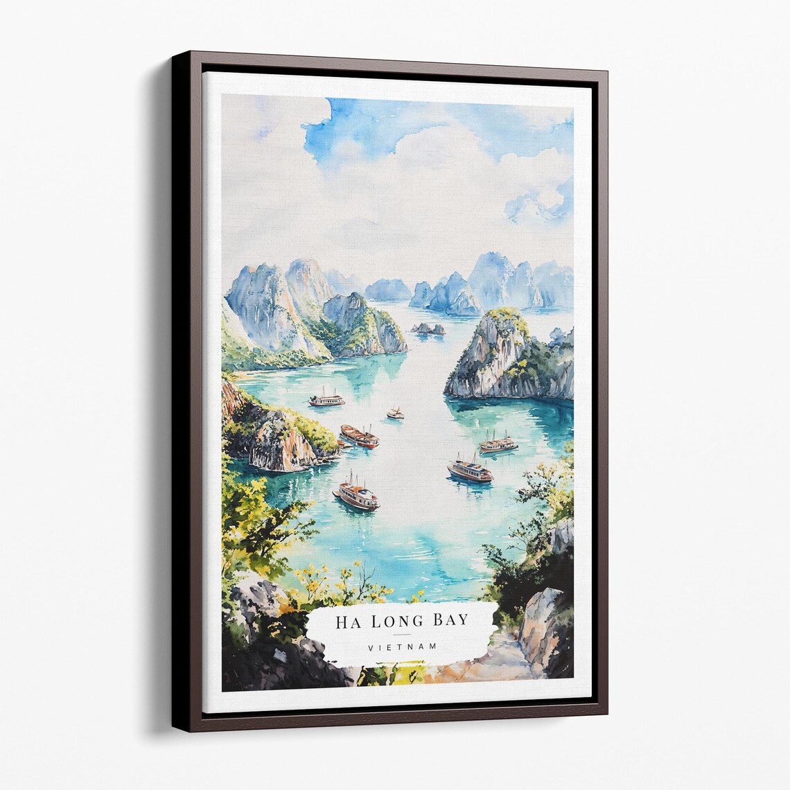 Ha Long Bay Vietnam Watercolor Karst Islands Boats Turquoise Poster