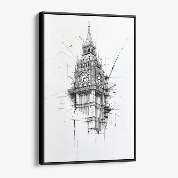 Big Ben Canvas Print Pencil Drawing Wall Art