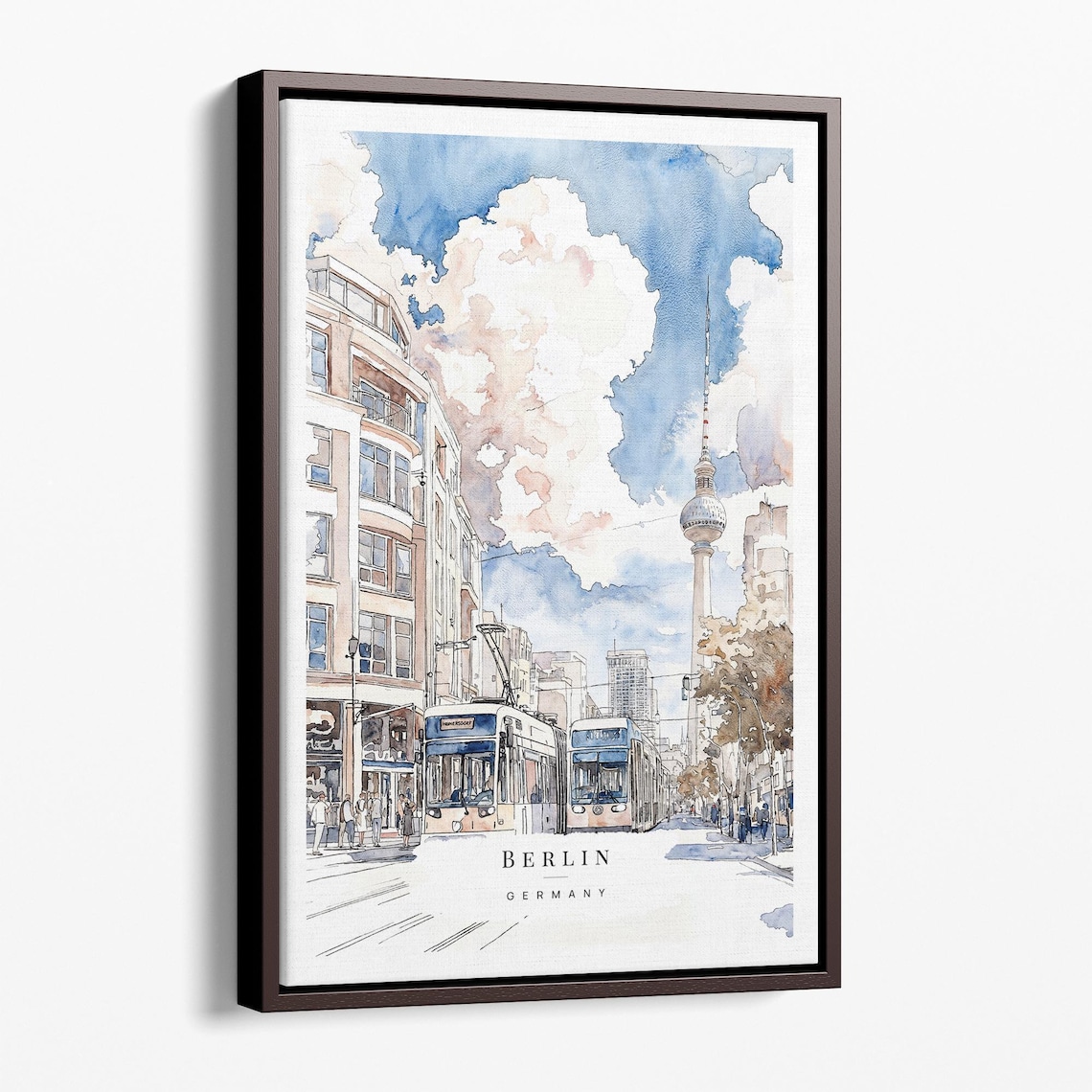 Berlin Germany Watercolor Fernsehturm Tram Street Scene Poster
