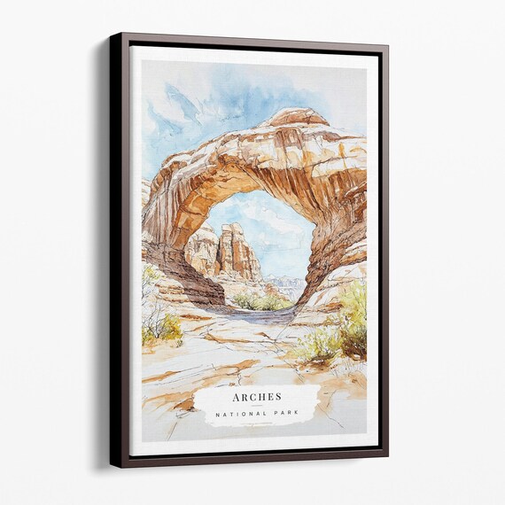Arches National Park Red Rock Desert Arch Watercolor Travel Poster