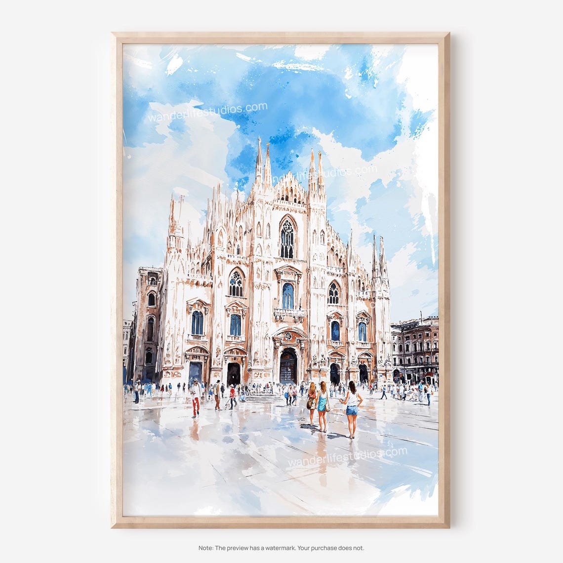 Milan Cathedral Duomo Italy Watercolor Piazza Square Art Poster