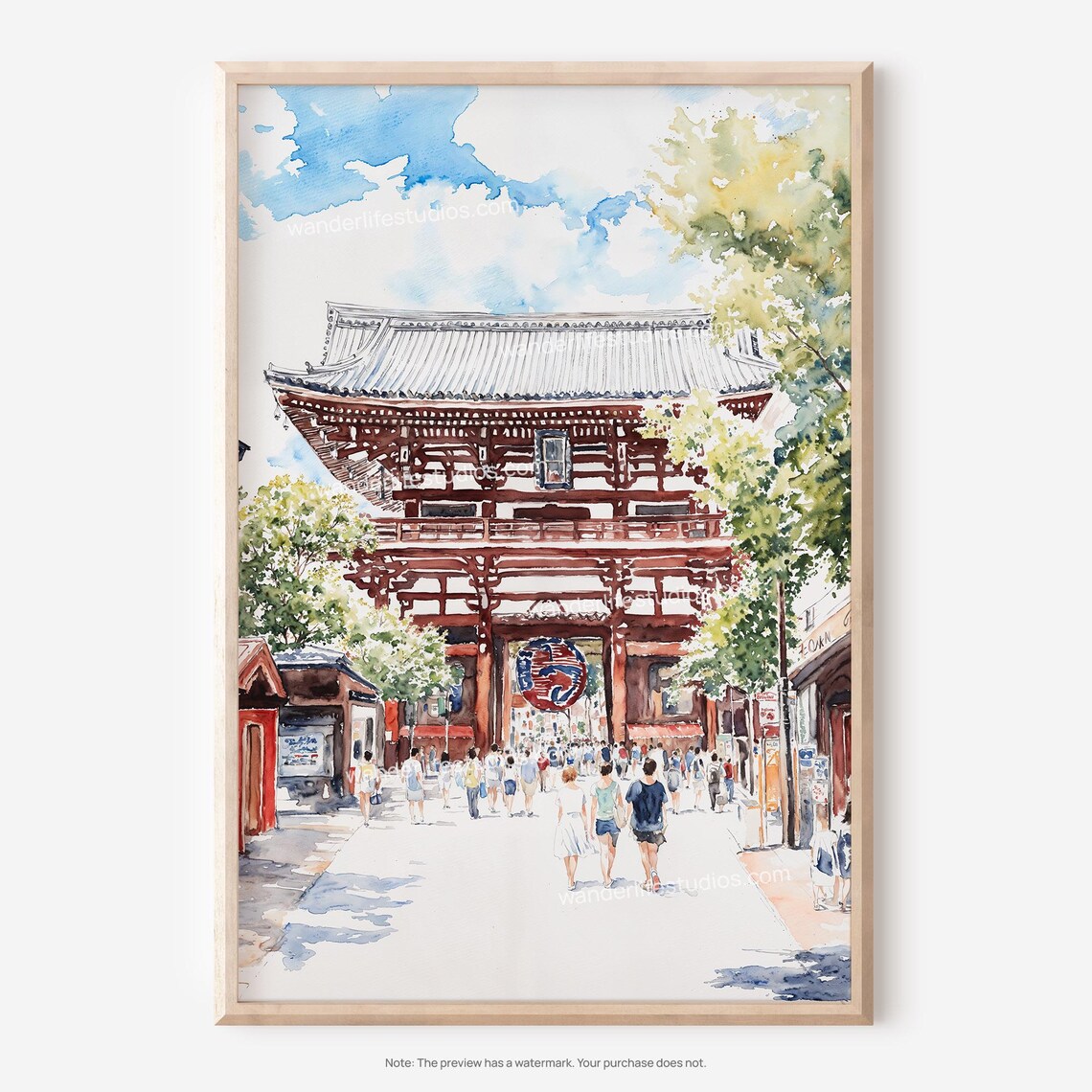 Tokyo Asakusa Sensoji Temple Watercolor Art Print