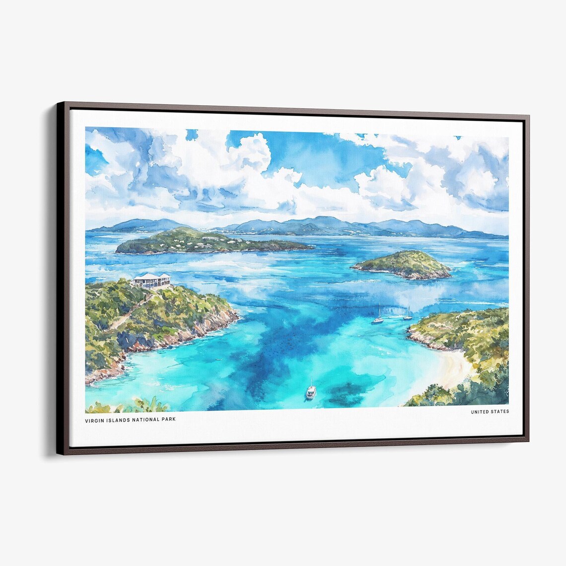 Virgin Islands National Park Watercolor Turquoise Bay Poster