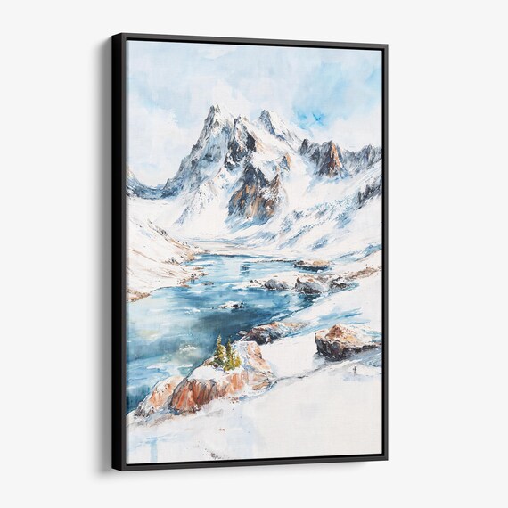 Gates Of The Arctic Alaska Watercolor Snowy Mountain Lake Landscape Poster