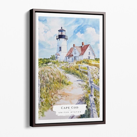 Cape Cod Nobska Lighthouse Seaside Watercolor Coast Scene Poster