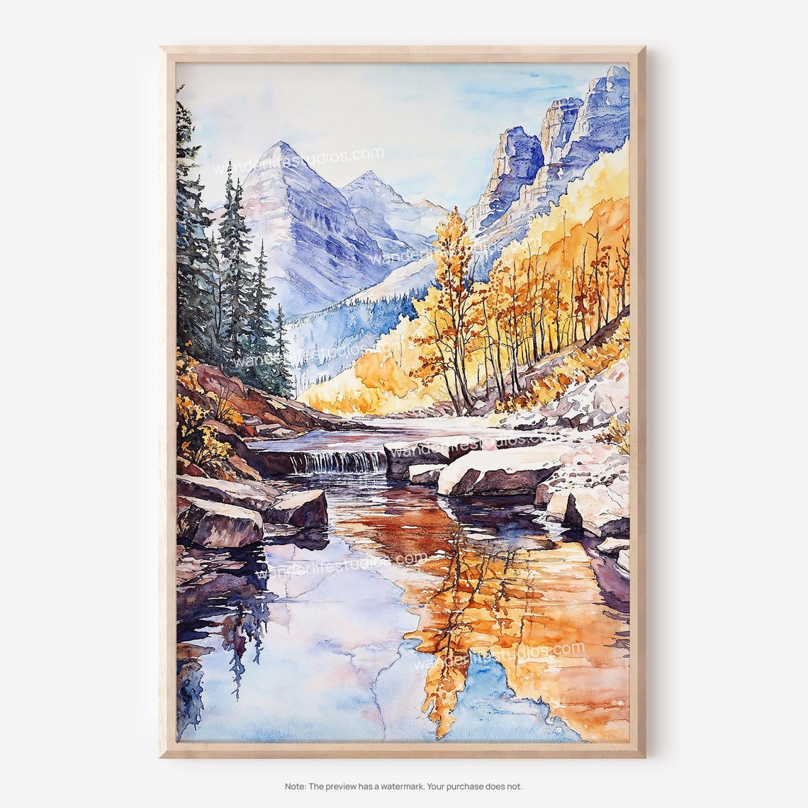 Rocky Mountain Autumn Stream Golden Fall Foliage Waterfall Poster