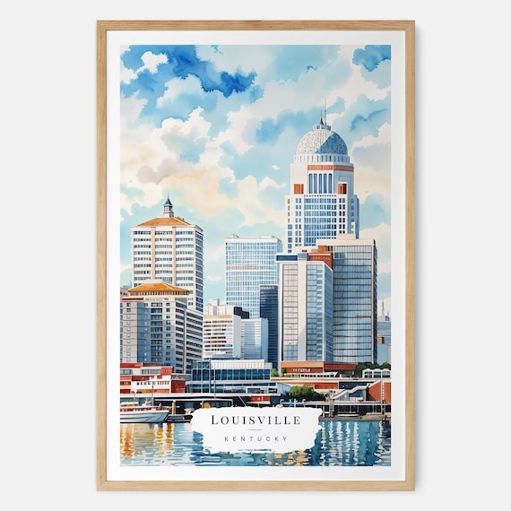 Louisville Watercolor Art Print Kentucky City Cityscape Wall River Artwork Travel Decor Gift For Lovers